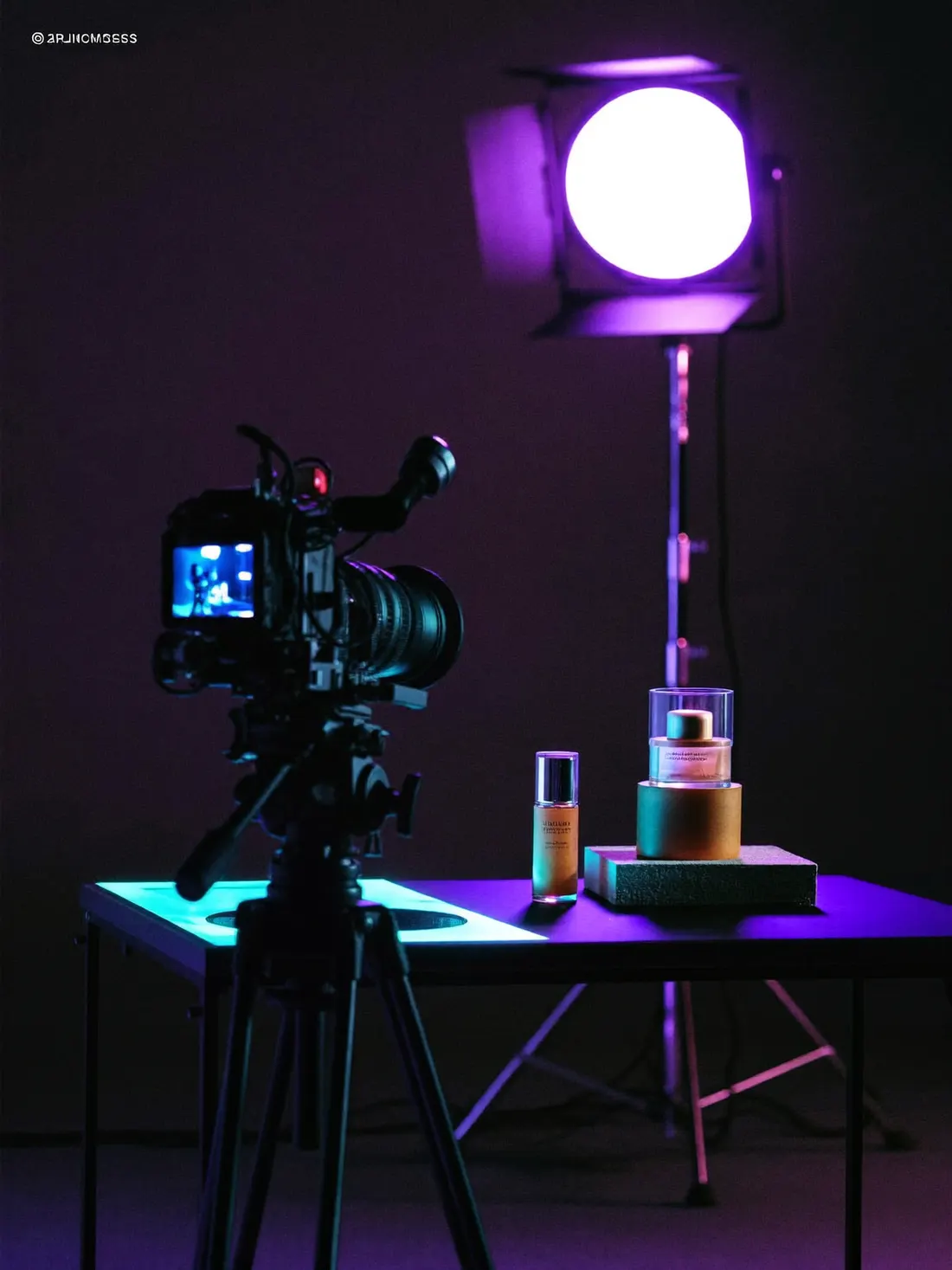 Cinema-Kamera auf Stativ vor dem Produkttisch im Studio Berlin